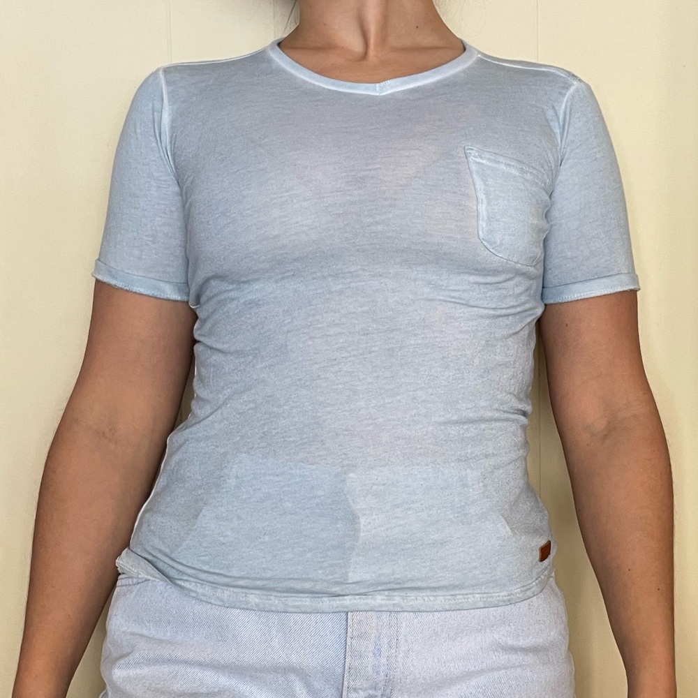 7 For All Mankind Sky Blue Short Sleeve Tee